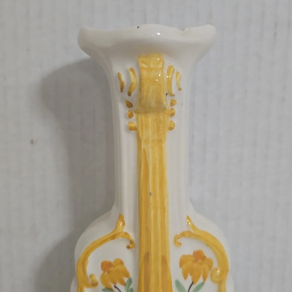 Vintage Hand Painted Cash Family Blue Ridge Pottery Violin Vase / Wall Pocket